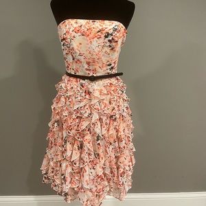 White House. Black Marker Strapless Floral Dress